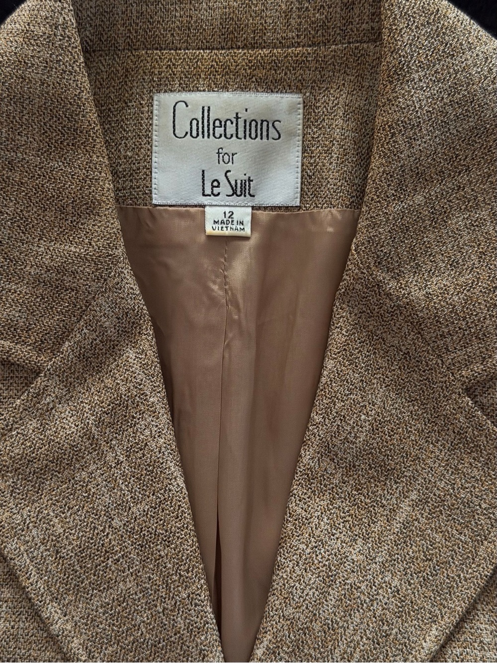 Le Suit Womens 2 Piece Pant Suit Sz 12 Brn Tweed Blazer WideLeg VTG Career Power - Picture 4 of 12